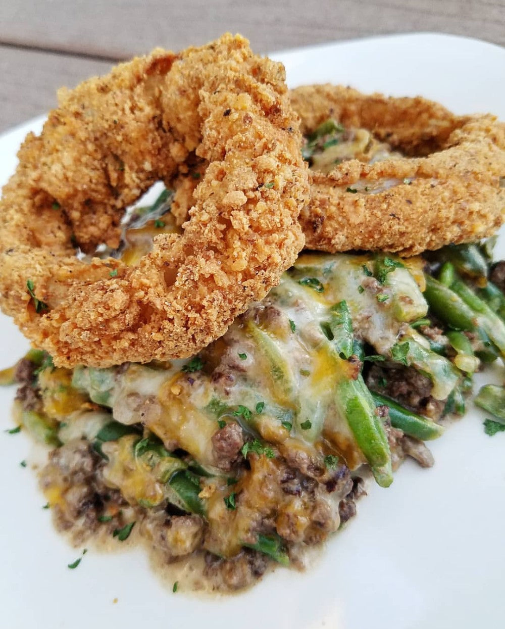 Ground Beef Bake with Crispy Onion Rings by @LowKarbKhaleesi