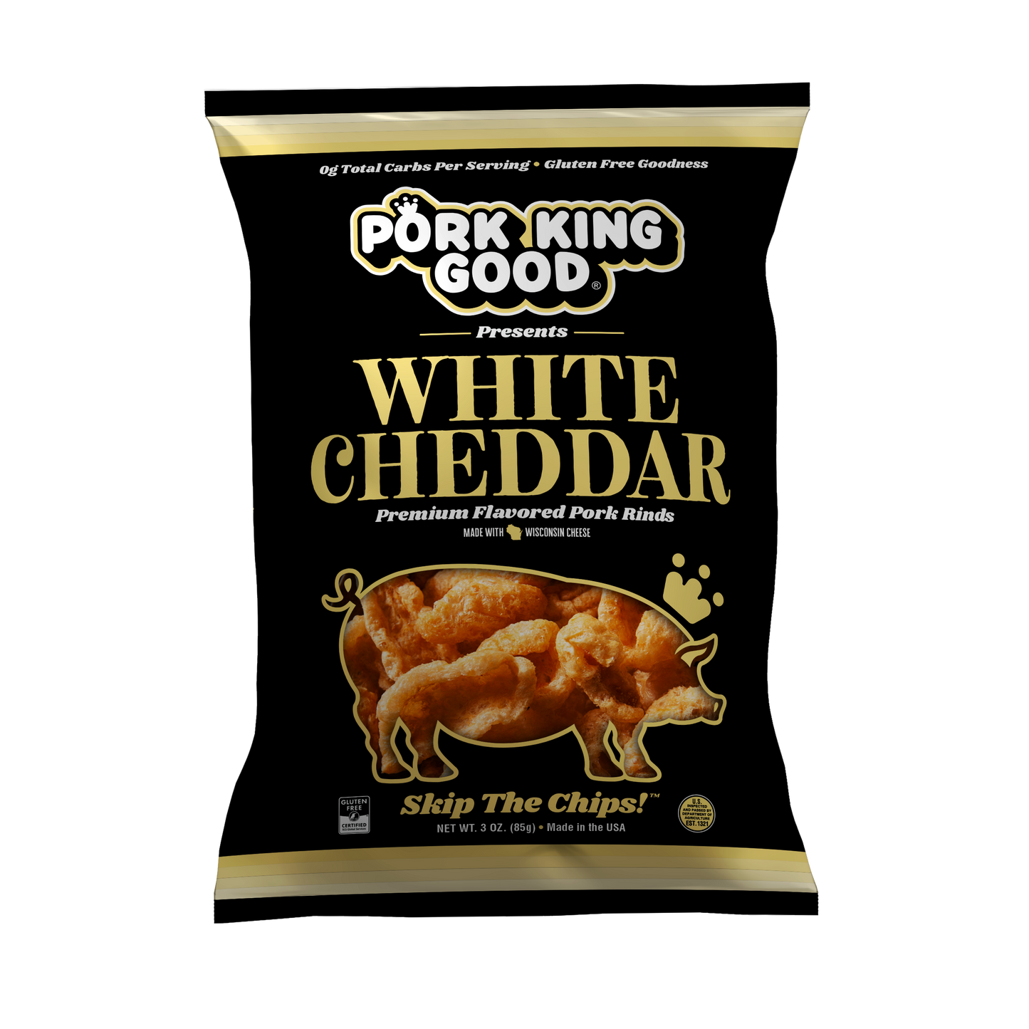 Pork King Good White Cheddar Pork Rinds 3 oz - Single Bag