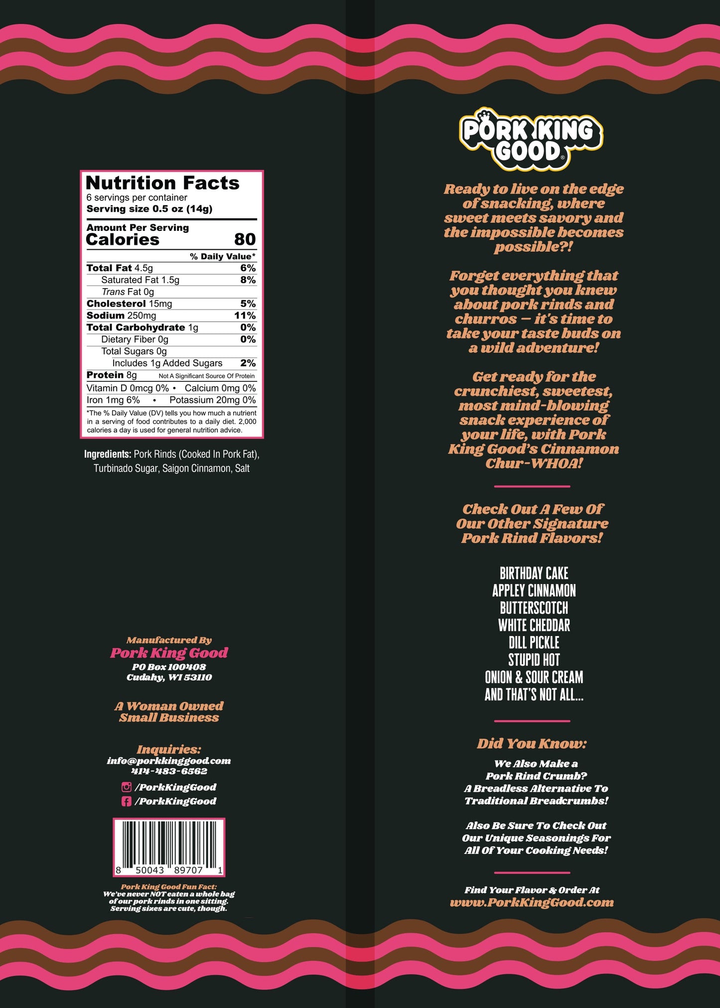 Pork King Good Cinnamon ChurWHOA Pork Rinds 3 oz - Single Bag