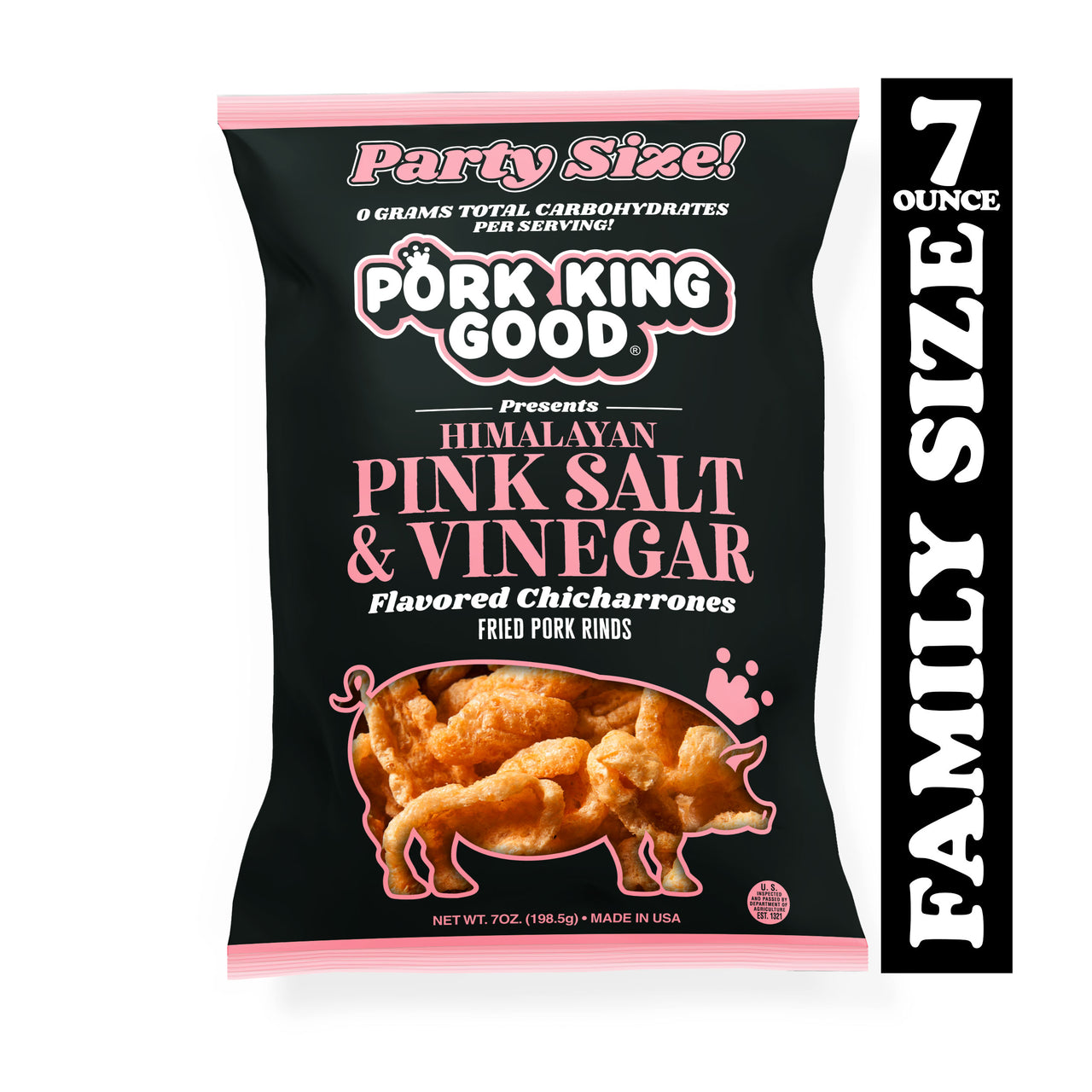 Pork King Good Himalayan Pink Salt & Vinegar Pork Rinds 7oz Party Size Bags