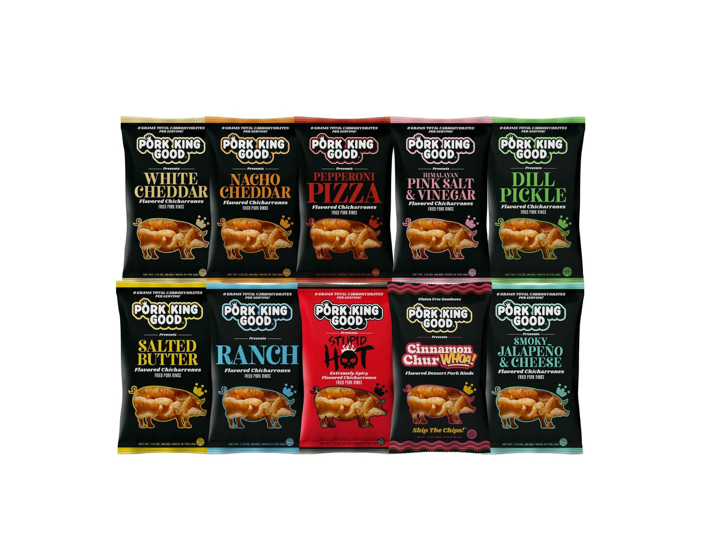 The Pig Pen Variety Pack of 1.75 oz Pork Rinds (10 Bags!)