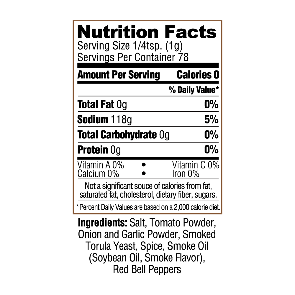 Humane Bacon Bacon Nutrition Label