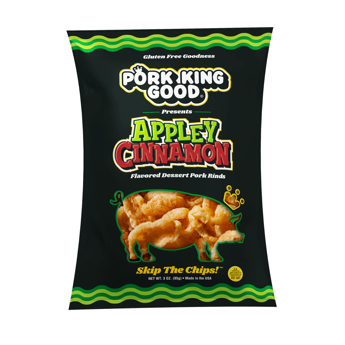 Pork King Good 6 Pack Fall Bundle!  3 Bags Each 3 oz Pumpkin Pie  and Appley Cinnamon Pork Rinds (Limited Supply)