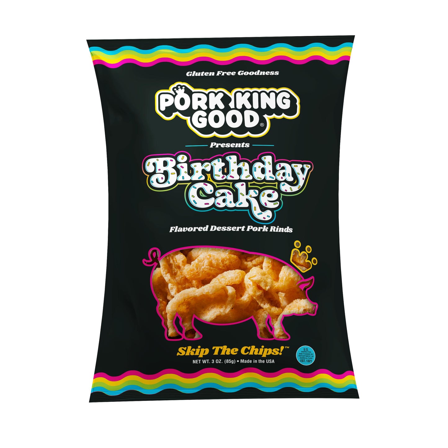 Pork King Good Birthday Cake Pork Rinds 3 oz - Single Bag