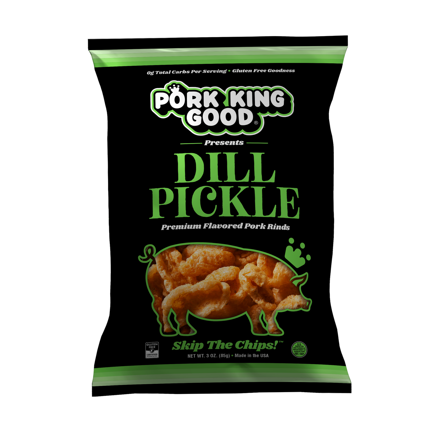 Pork King Good Dill Pickle Pork Rinds 3 oz - Single Bag