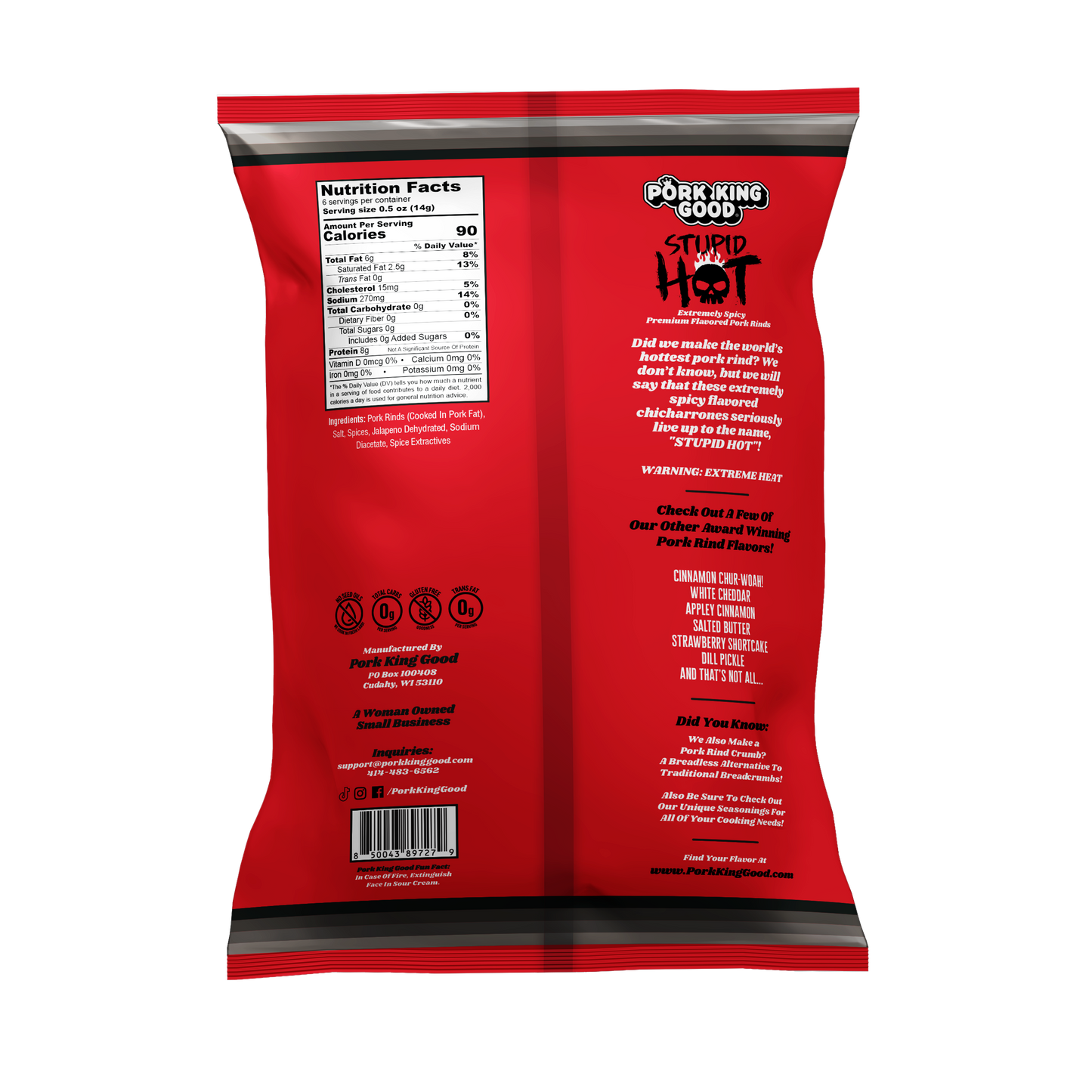 Pork King Good Stupid Hot Pork Rinds - 3 oz - Single Bag