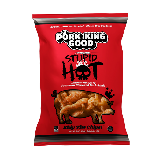 Pork King Good Stupid Hot Pork Rinds - 3 oz - Single Bag
