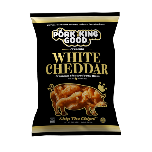 Pork King Good White Cheddar Pork Rinds 3 oz - Single Bag
