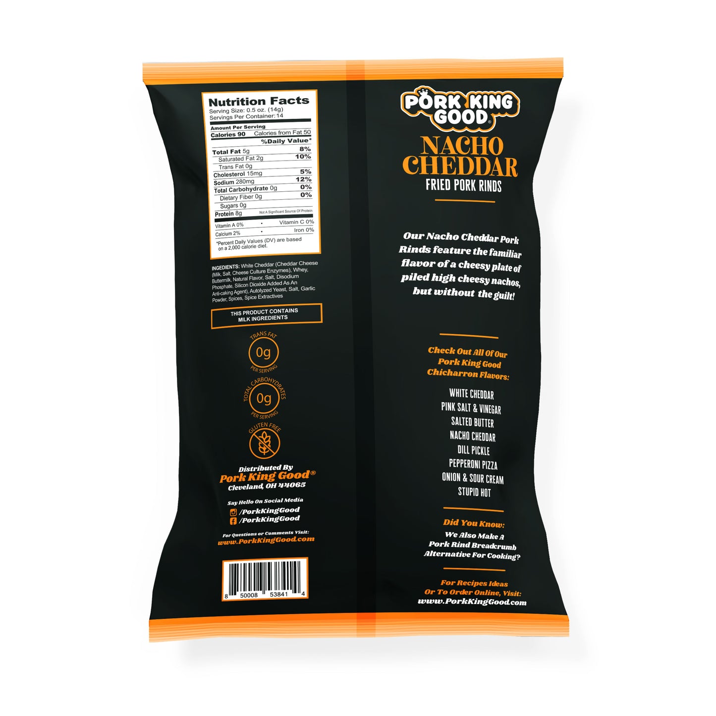 Pork King Good Nacho Cheddar Pork Rinds 7oz Party Size Bags