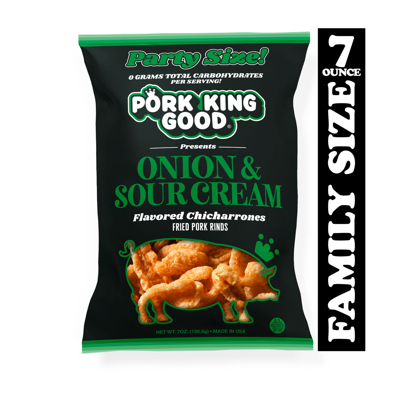 Pork King Good Onion & Sour Cream Pork Rinds 7oz Party Size Bag
