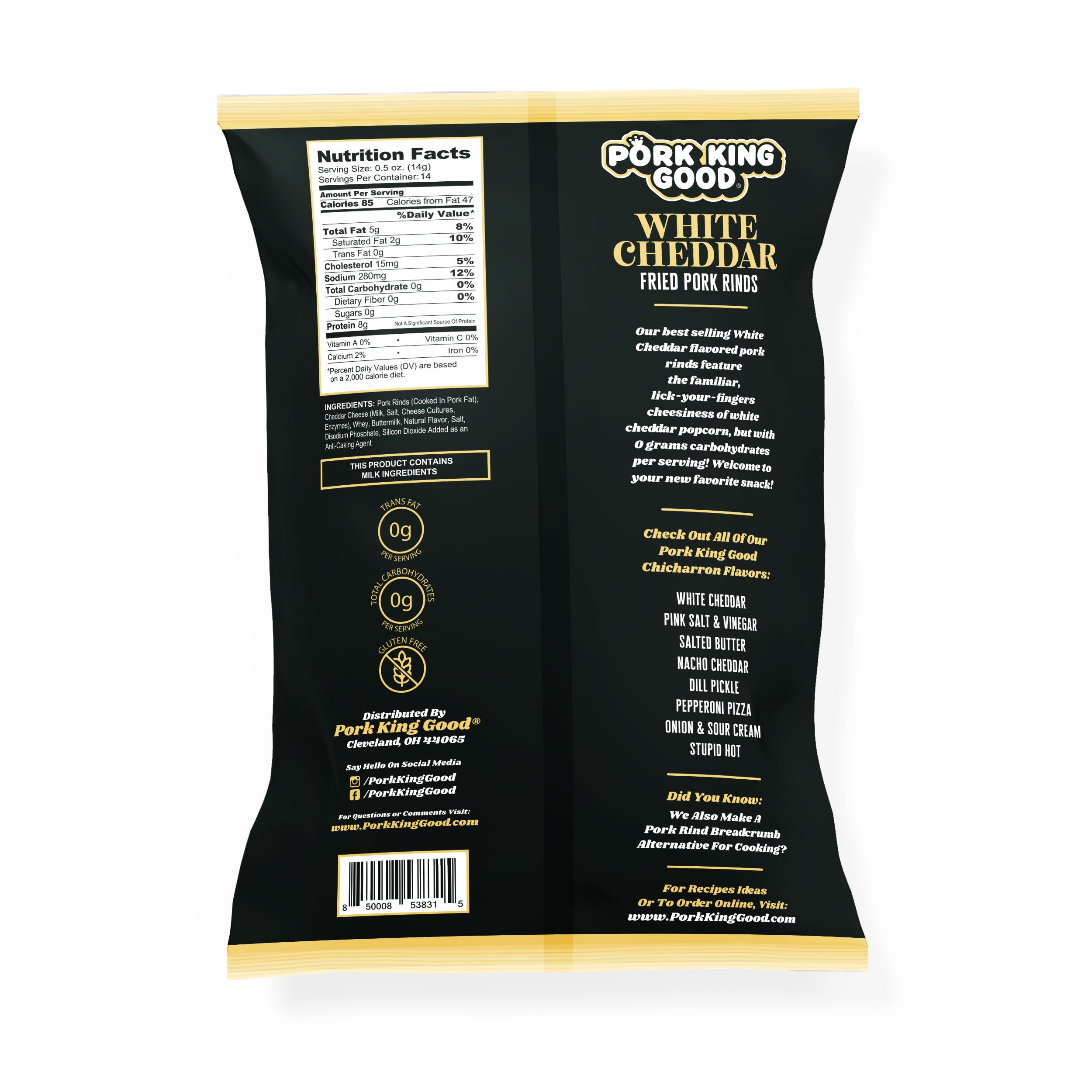 Pork King Good White Cheddar Pork Rinds 7oz Party Size Bag