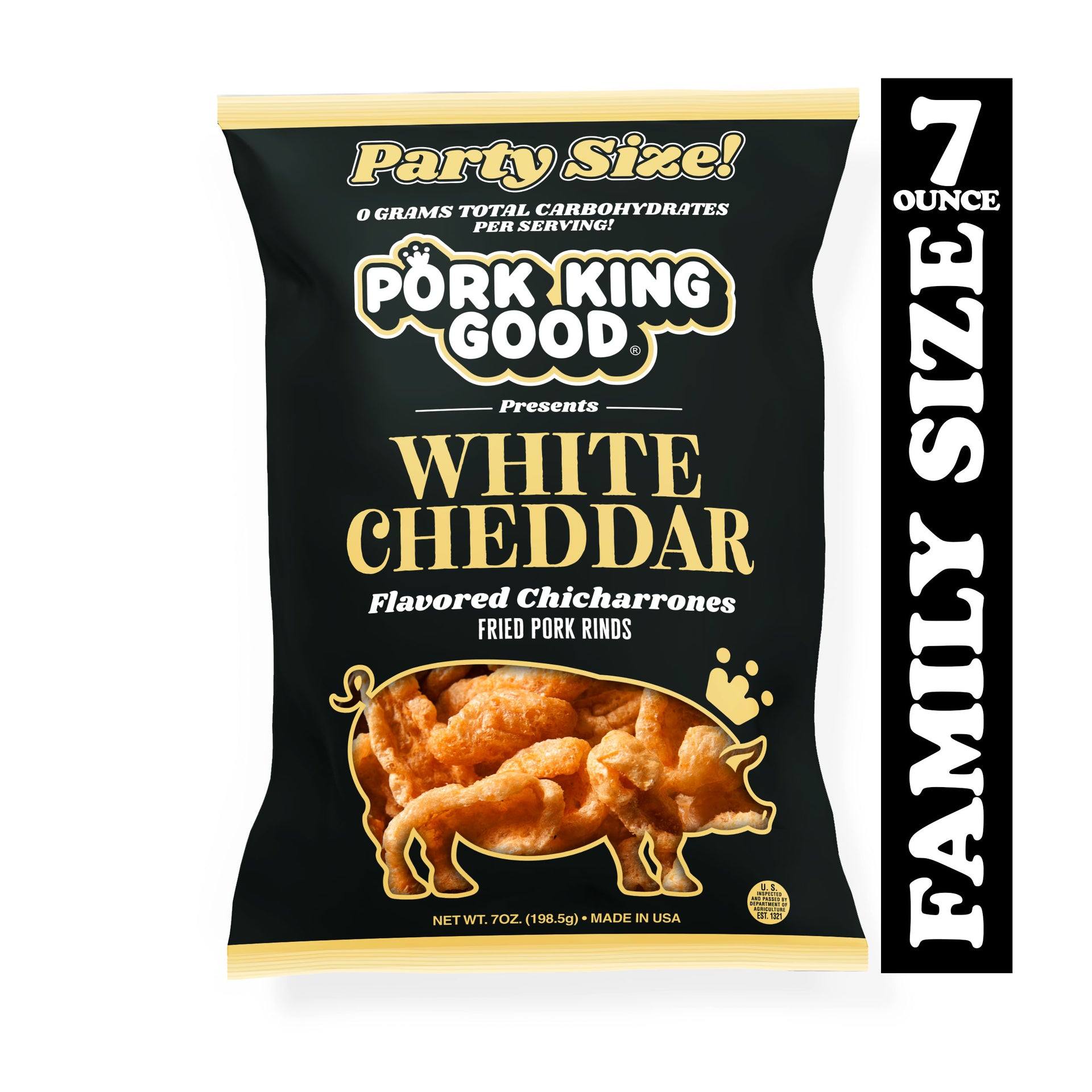Pork King Good White Cheddar Pork Rinds 7oz Party Size Bag